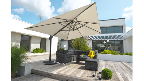 Parasol déporté SEVILLA (4x3 m) en aluminium gris anthracite et polyester - GRIS