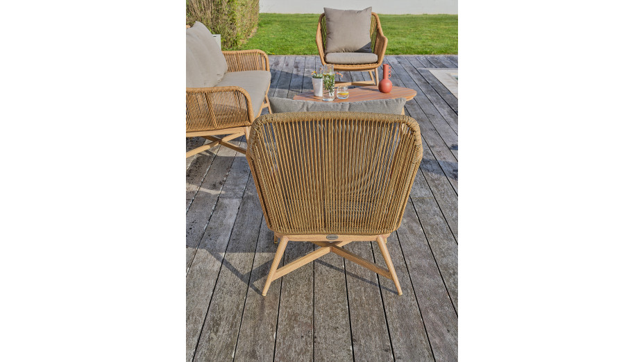 Salon bas de jardin PALMAS 5 places en teck et corde tissée - MARRON