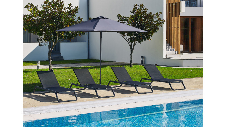 Parasol ouverture push-up EOLO (250x250 cm) en aluminium laqué et toile OLEFIN® - GRIS ANTHRACITE