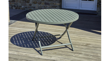 Table de jardin pliante MARIUS (diam. 110 cm) en aluminium - VERT KAKI