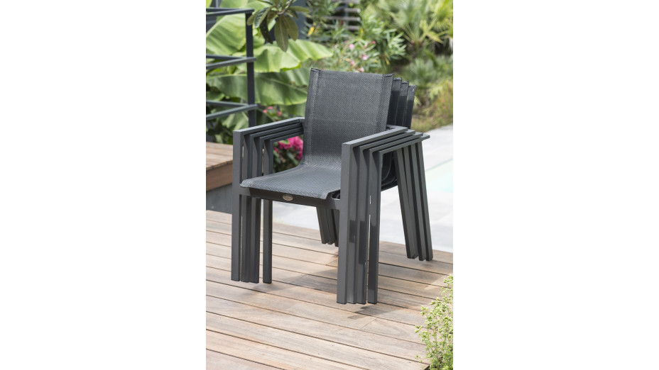 Lot composé d'une table de jardin MIAMI-TB300 avec rallonge et de 10 fauteuils ALU-MIAMI-FT empilables