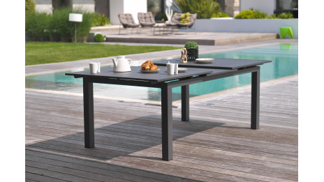 Lot composé d'une table de jardin MIAMI-TB300 avec rallonge et de 10 fauteuils ALU-MIAMI-FT empilables
