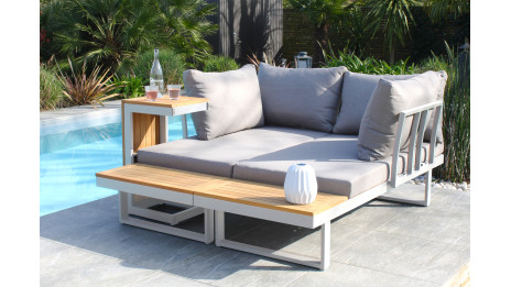 Salon de jardin modulable TOKYO 4 places en bois d'acacia et aluminium - BLANC