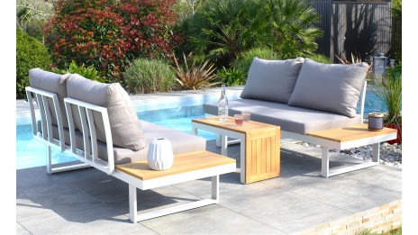 Salon de jardin modulable TOKYO 4 places en bois d'acacia et aluminium - BLANC