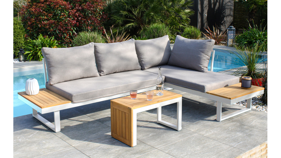Salon de jardin modulable TOKYO 4 places en bois d'acacia et aluminium - BLANC