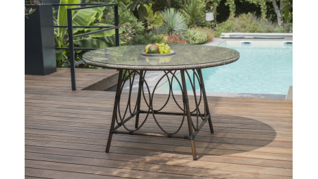 Lot composé d'une table de jardin ronde USHUAIA-TB125 et de 4 fauteuils USHUAIA-FT empilables