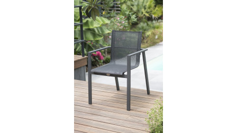 Lot composé d'une table de jardin VENISE-TB250 avec rallonge et de 10 fauteuils ALU-MIAMI-FT empilables