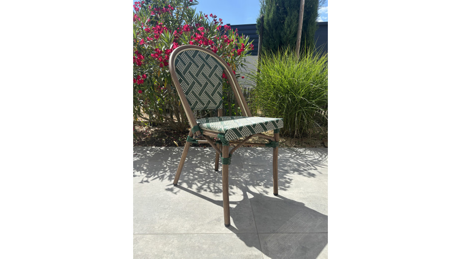Fauteuil de jardin empilable BISTRO en aluminium effet bois et textilène - VERT