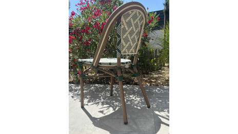 Fauteuil de jardin empilable BISTRO en aluminium effet bois et textilène - VERT