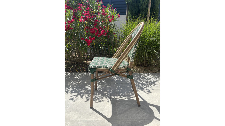 Fauteuil de jardin empilable BISTRO en aluminium effet bois et textilène - VERT