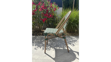 Fauteuil de jardin empilable BISTRO en aluminium effet bois et textilène - VERT