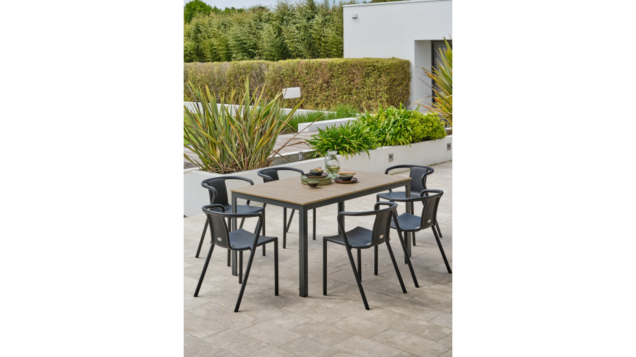 Lot composé d'une table BOSTON-TB150 et de 6 fauteuils de jardin empilables DIEGO-FT-GRISANTH