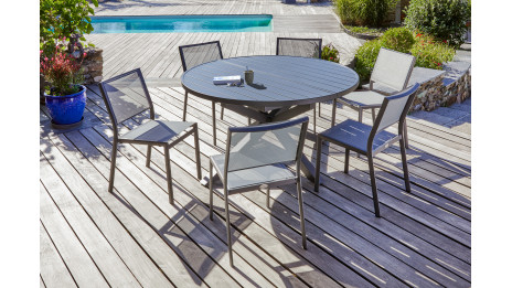 Lot composé d'une table de jardin PELOSA-TB200 et de 6 chaises STOCKHOLM-CH empilables