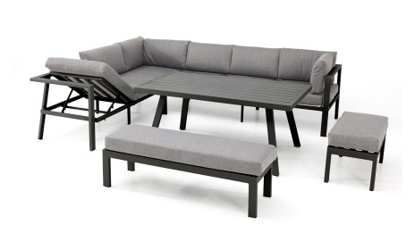 Ensemble repas de jardin ANTALYA 9 places en aluminium - GRIS ANTHRACITE