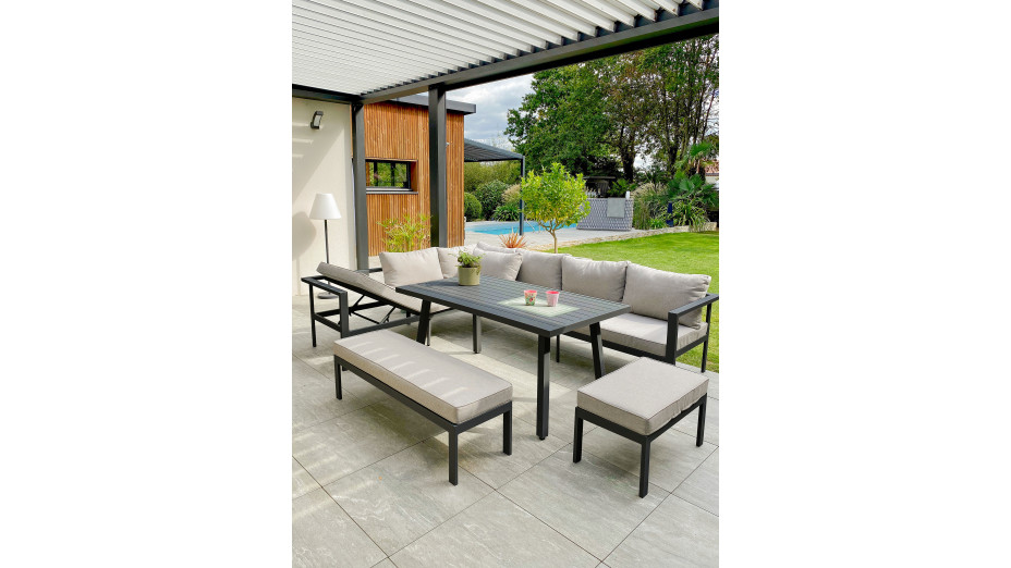 Ensemble repas de jardin ANTALYA 9 places en aluminium - GRIS ANTHRACITE