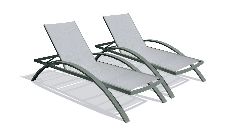 Lot composé de 2 bains de soleil BARCELONA-CL-KAKI empilables