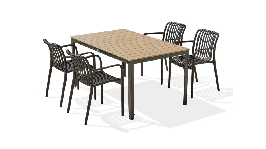 Lot composé d'une table BOSTON-TB150 et de 4 fauteuils de jardin empilables TIAGO-FT-NOIR