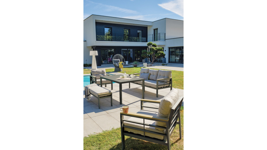 Ensemble repas de jardin CAYENNE 7 places en aluminium - GRIS ANTHRACITE