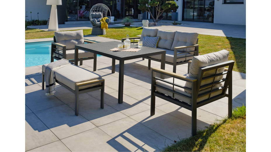 Ensemble repas de jardin CAYENNE 7 places en aluminium - GRIS ANTHRACITE