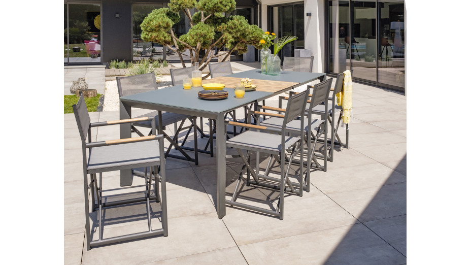 Lot composé d'une table de jardin HONFLEUR-TB250 avec rallonge et de 8 fauteuils pliants HONFLEUR-DC