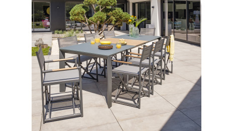 Lot composé d'une table de jardin HONFLEUR-TB250 avec rallonge et de 8 fauteuils pliants HONFLEUR-DC