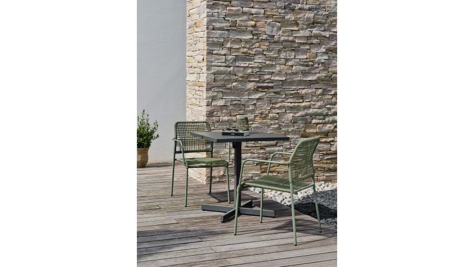 Lot composé d'une table de jardin LOUISE-TB70-A-ANTH pliante et de 2 fauteuils MARCEAU-FT-OLIVE