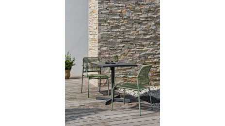 Lot composé d'une table de jardin LOUISE-TB70-A-ANTH pliante et de 2 fauteuils MARCEAU-FT-OLIVE