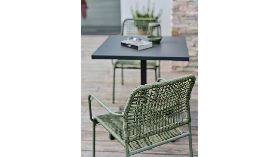 Lot composé d'une table de jardin LOUISE-TB70-A-ANTH pliante et de 2 fauteuils MARCEAU-FT-OLIVE