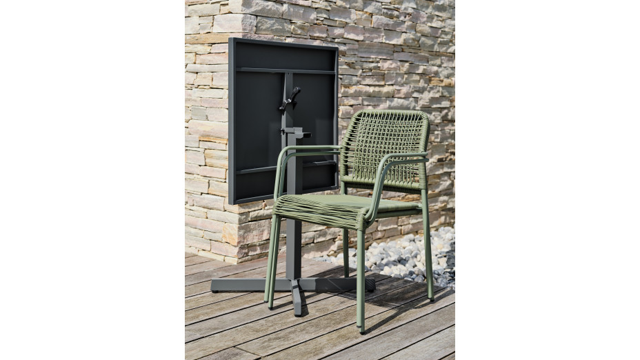 Lot composé d'une table de jardin LOUISE-TB70-A-ANTH pliante et de 2 fauteuils MARCEAU-FT-OLIVE