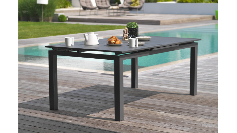 Lot composé d'une table de jardin MIAMI-TB300 avec rallonge et de 8 fauteuils ALU-MIAMI-FT empilables