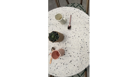 Lot composé d'une table de jardin BISTRO-TB60-TRZ et de 2 fauteuils BISTRO-FT-TEX-VERT empilables