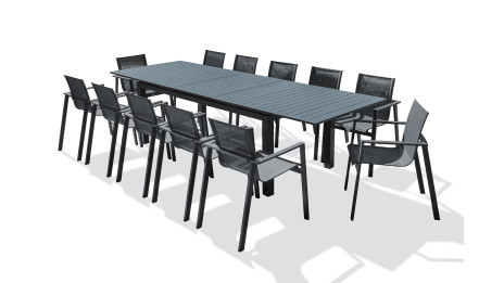 Lot composé d'une table de jardin MIAMI-TB300 avec rallonge et de 12 fauteuils ALU-MIAMI-FT empilables