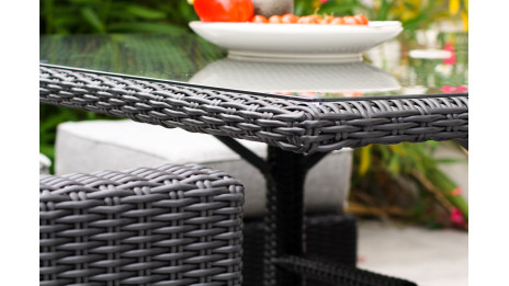 Ensemble repas de jardin OCEANE LUNCH encastrable 8 places en résine tressée et plateau verre - NOIR