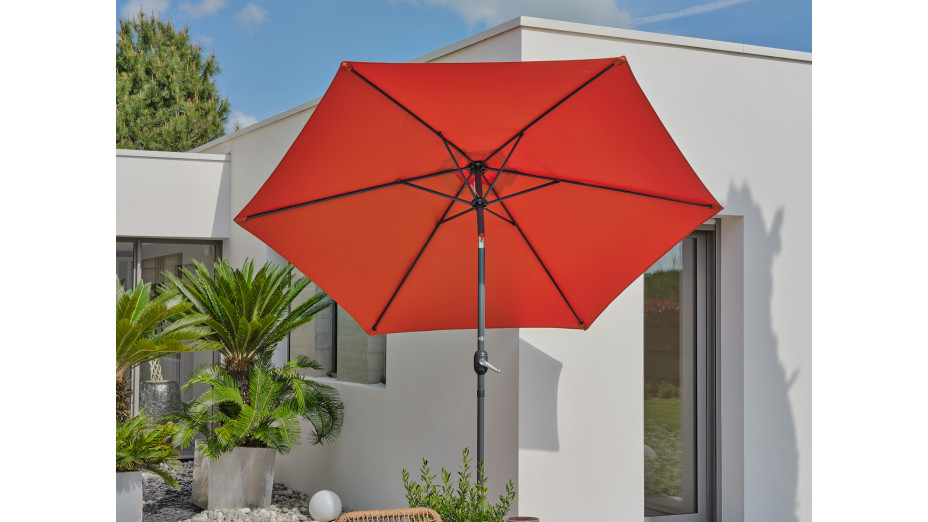 Parasol MARBELLA (diam. 2,7 m) à manivelle en aluminium gris anthracite et polyester - TERRACOTTA