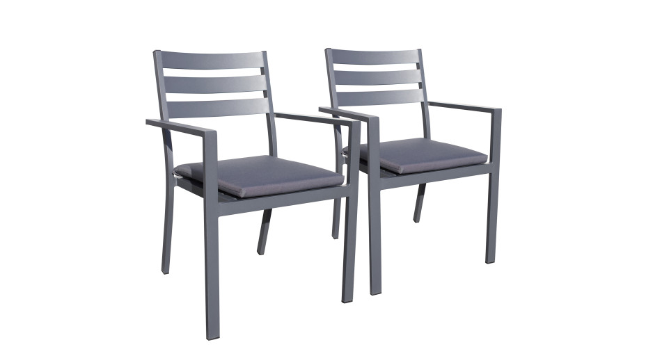 Lot de 2 fauteuils de jardin empilables PELOSA en aluminium - GRIS ANTHRACITE