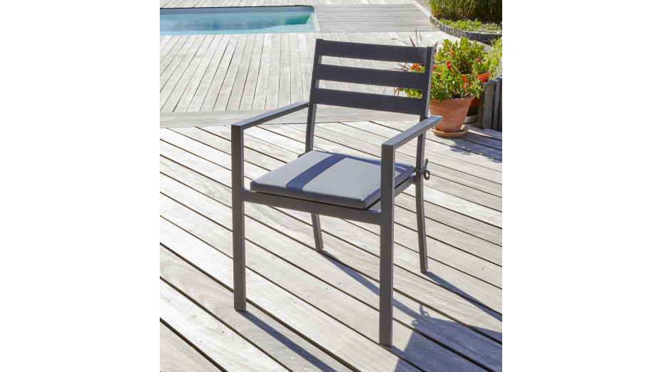 Lot de 2 fauteuils de jardin empilables PELOSA en aluminium - GRIS ANTHRACITE